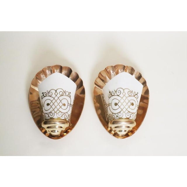 Metal Art Deco Bronze and Parchment Shell Wall Sconces, France, 1920s, Set of 2 For Sale - Image 7 of 18