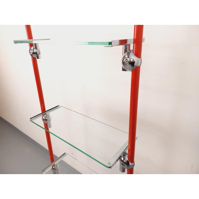 Bauhaus-Style Modular Bookcase in Red Metal, Chrome and Glass, 1970s For Sale - Image 18 of 18