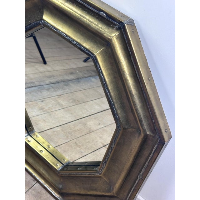 Vintage Octagonal Brass and Pewter Mirror, 1960s For Sale - Image 11 of 12
