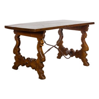 Italian Walnut 19th Century Baroque Style Fratino Console Table with Lyre Base For Sale