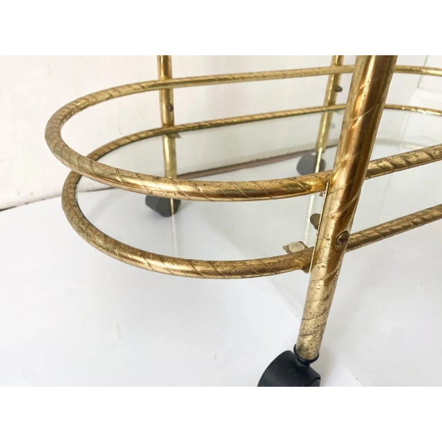 20th Century Brass Plated Oval Wheeled Bar Cart For Sale - Image 9 of 13