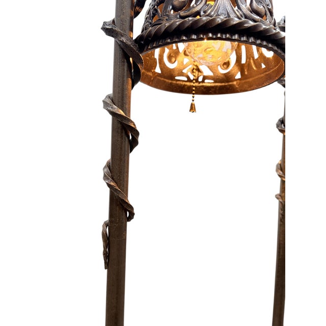 1910s Spanish Revival Cast Bronze Davenport Accent Floor Lamps with Flying Dragons, Twisted Tails - Restored Rewired For Sale - Image 10 of 16