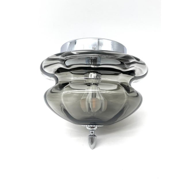 Large Space Age Smoked Glass and Chrome Ceiling Light from Hillebrand Leuchten, Germany, 1970s For Sale - Image 4 of 18
