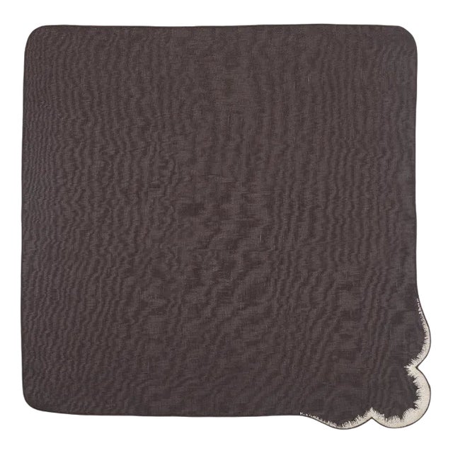 VALVER Brown Embroidered Linen Napkin from Los Encajeros For Sale