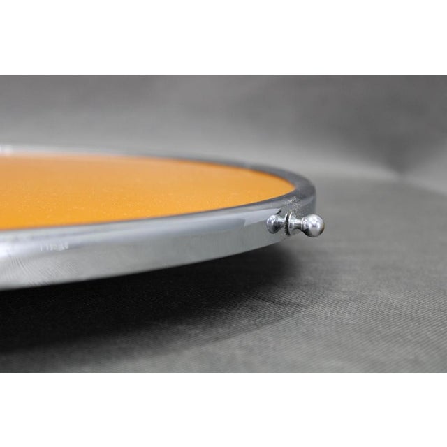 Art Deco Swivel Serving Tray in Chrome, Glass, and Wood, Czechoslovakia, 1930s For Sale - Image 6 of 8