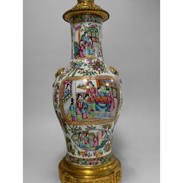 Mid 19th Century Mid 19th Century Chinese Famille Rose Medallion Porcelain and Gilt-Bronze Lamps - a Pair For Sale - Image 5 of 11