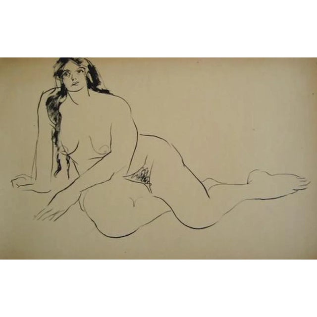 Figurative Reclining Female Nude 1930-50s Ink Wash Drawing For Sale - Image 3 of 3
