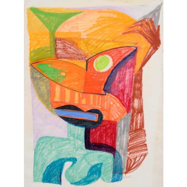Expressionism Orange Masque - Abstracted Portrait in Conte Crayon on Paper by Michael William Eggleston For Sale - Image 3 of 6