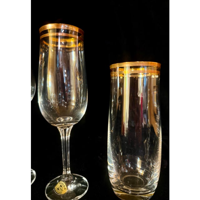 Transparent Mid 20th Century Bohemian Geneva Set of Crystal Gold Trimmed Barware - 21 pcs For Sale - Image 8 of 12