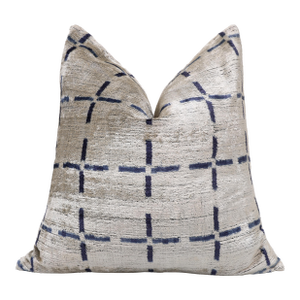 Handwoven Silk Velvet Grid Pillow 20x20 Inch | Organic Modern Luxury Accent Cushion