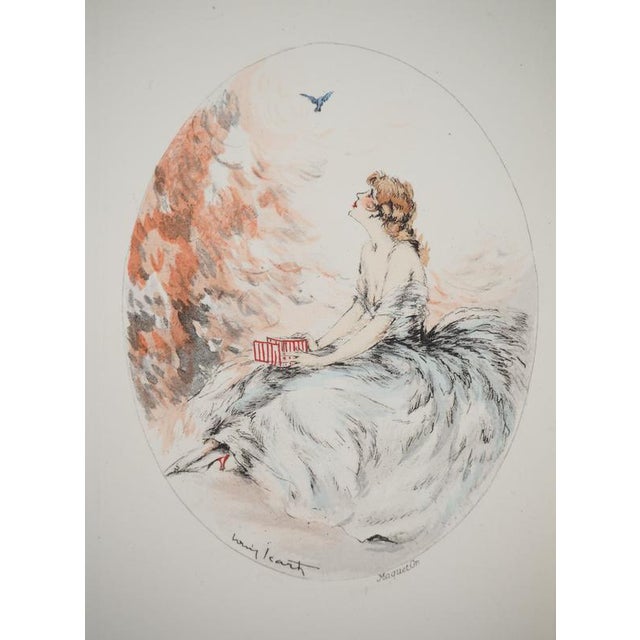 Louis Icart, Young Woman and the Bird, Engraving For Sale - Image 6 of 6