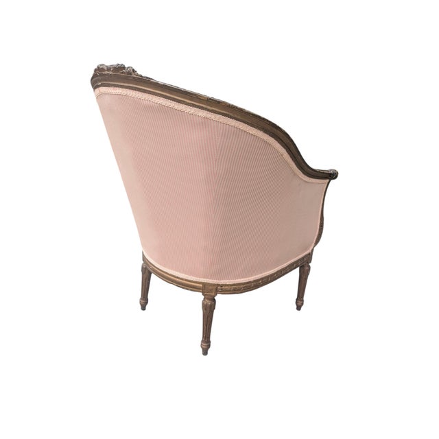 Late 19th Century Bergere Tub Chair With Light Pink Ticking Stripe Upholstery For Sale - Image 9 of 17