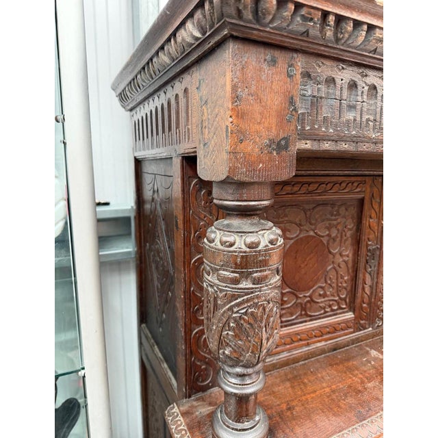Antique Carved Oak Court Cupboard For Sale - Image 5 of 13
