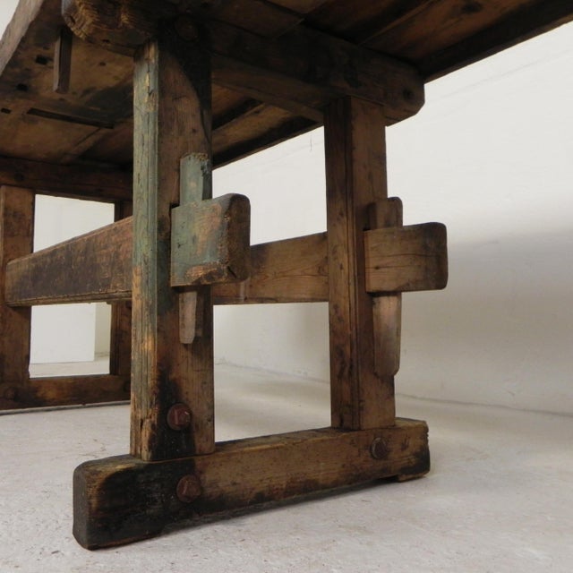 Industrial Wooden Workbench with Vice, 1930s For Sale - Image 17 of 18