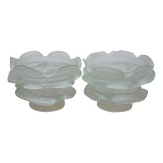 Antique Frosted Satin Glass Rose Flower Chandelier Lamp Shades 4" - Set of 2 For Sale