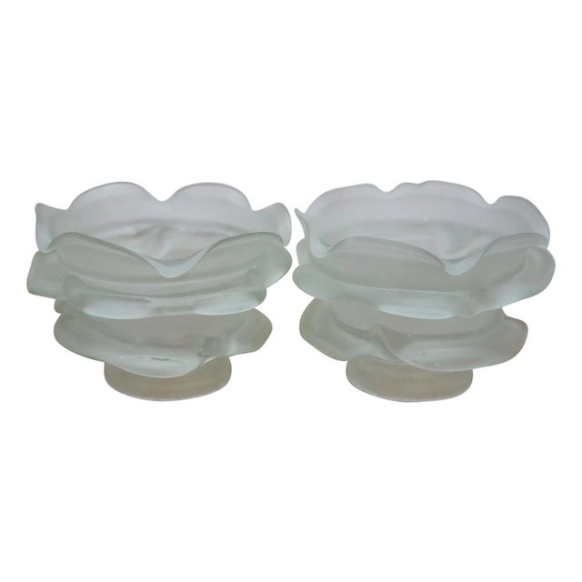 Antique Frosted Satin Glass Rose Flower Chandelier Lamp Shades 4" - Set of 2 For Sale