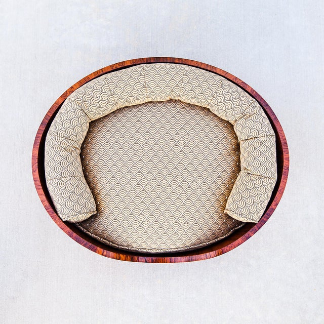 Brazilian rosewood dog bed with bone inlay on satin nickel base, studio-made and signed by Frank Pollaro. The wood is...