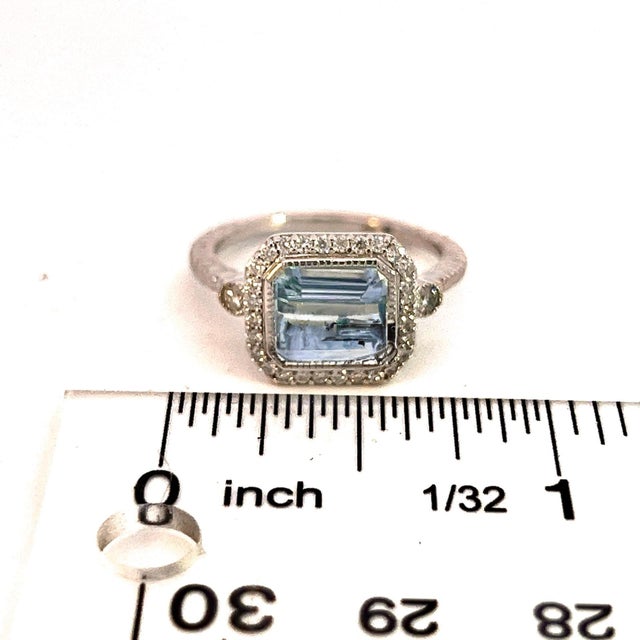 Natural Aquamarine Diamond Ring 6.5 14k White Gold 3.05 TCW Certified For Sale - Image 9 of 13