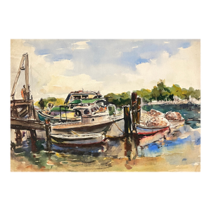 1950s Freda Reiter Florida Marina Watercolor