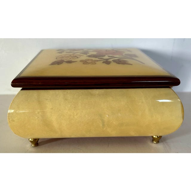 1970s Italian Reuge Yellow Music Jewelry Box For Sale - Image 5 of 10