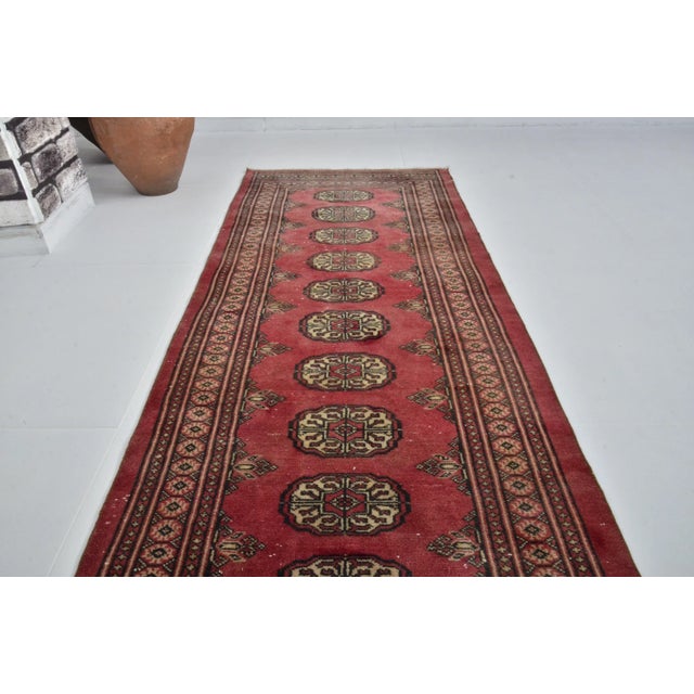 Brick Red 1960s Ruby Red Color Morocco Decor Handmade Anatolian Runner Rug For Sale - Image 8 of 11
