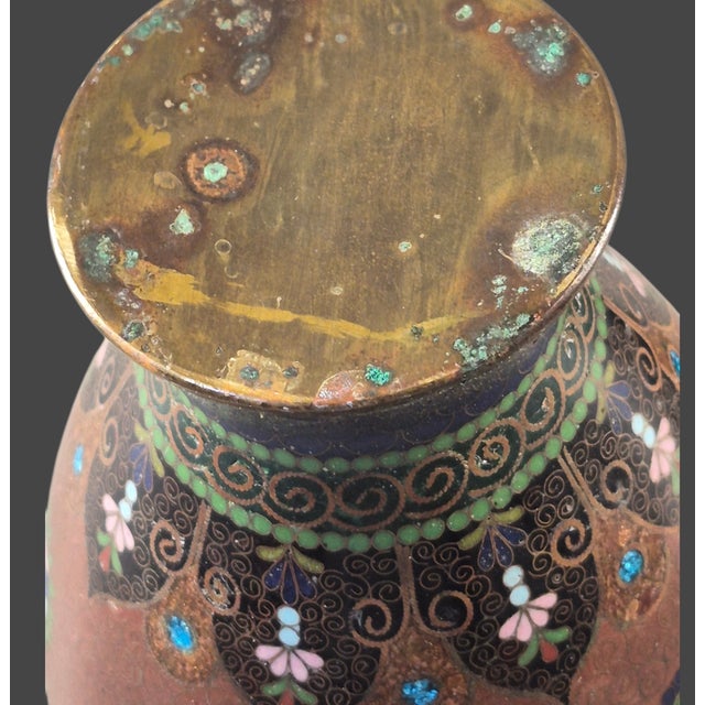 Vintage Japanese Meiji Cloisonné Enamel Floral Covered Jar For Sale - Image 10 of 13