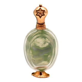 Glass Perfume Bottle with Embossed Gold Base and Lid For Sale