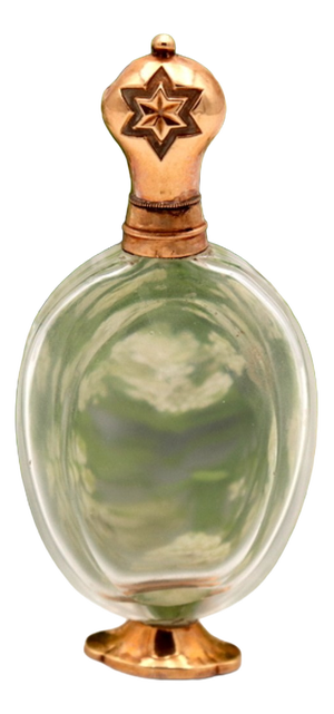 Glass Perfume Bottle with Embossed Gold Base and Lid