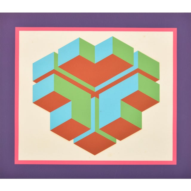 Original Signed Argale Geometric Framed Print by Michael Petree. Colorful abstract Op Art print with iconic geometric...