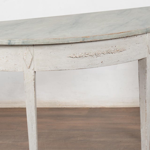 Gustavian (Swedish) 19th Century Pair, Swedish Gustavian White Demi Lune Side Tables Consoles For Sale - Image 3 of 11