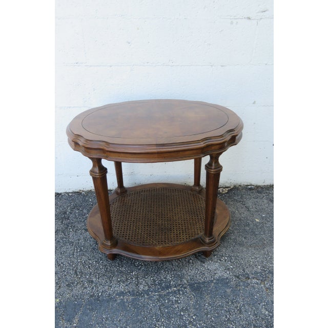 Ethan Allen French Two Tiers Oval Caned End Side Tables a Pair For Sale - Image 9 of 12