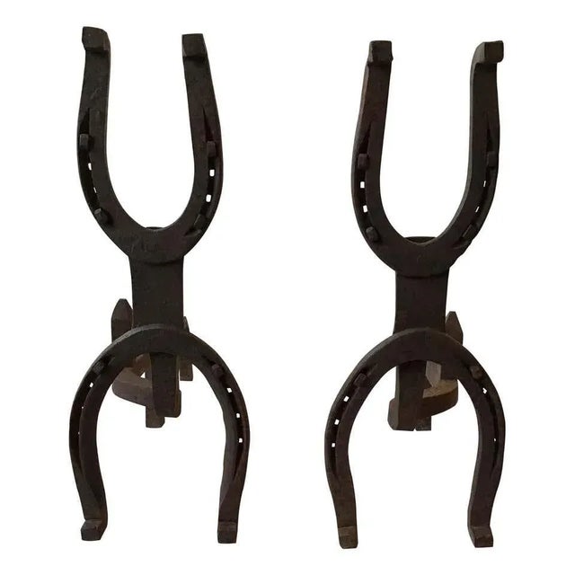 1950s Iron Horseshoe Andirons - A Pair For Sale - Image 10 of 10