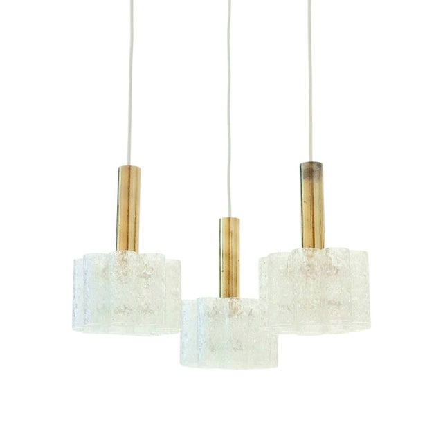 Mid-Century Modern Murano Ice Glass Triple Pendant Light from Doria Leuchten, Germany, 1960s For Sale - Image 9 of 9
