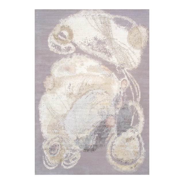 Modern Silk & Wool Ivory Area Rug- 9'11'' X 14' 5'' For Sale