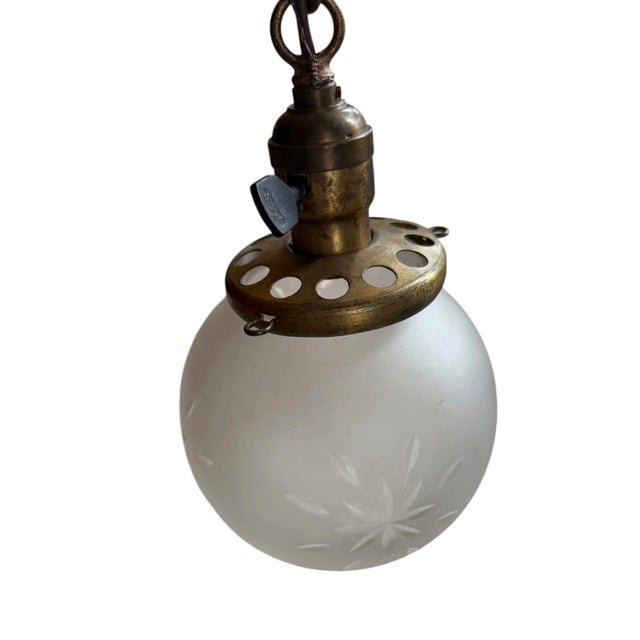 1920s Frosted Glass Starburst Globe Hanging Light Fixture For Sale - Image 4 of 8