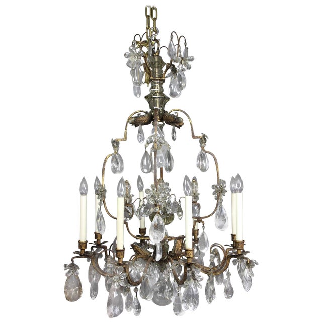 Louis XV Gilded Wrought Iron and Rock Crystal Chandelier For Sale - Image 11 of 11