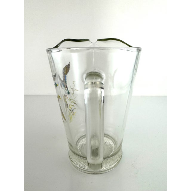 Vintage Mid Century Mallard Duck Glass Pitcher With Hand-Painted Scene For Sale - Image 10 of 14