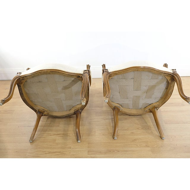 Beige Antique Rococo Oak Armchairs with Light Beige Upholstery, Sweden, 1850s, Set of 2 For Sale - Image 8 of 9