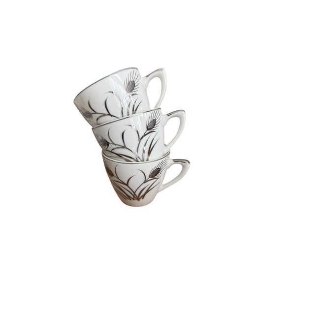 Mid 20th Century Lefton Platinum Wheat Hand Painted Demitasse Tea Coffee Sugar Creamer Set of 13 For Sale - Image 6 of 14