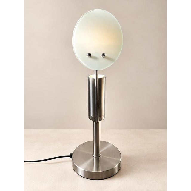 Contemporary Adjustable Frosted Glass Disc Table Lamp, France, 1990s For Sale - Image 3 of 8