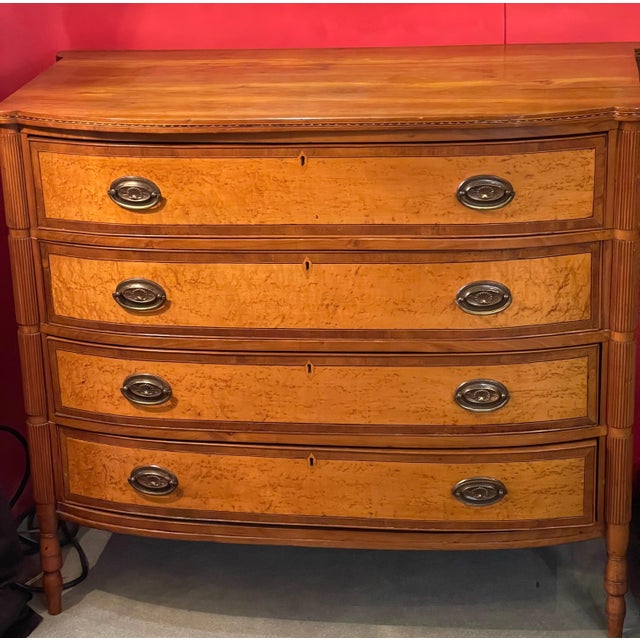 Early 19th Century Antique Sheraton Birdseye Maple & Cherry Chest of Drawers in the Manner of John & Thomas Seymore Furniture. For Sale - Image 5 of 5