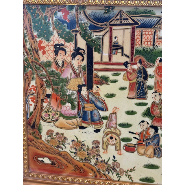 Ceramic Late 19th Century Japanese Garden Scene Ceramic Painting Handmade Drift Blue Wall Hanging For Sale - Image 7 of 11