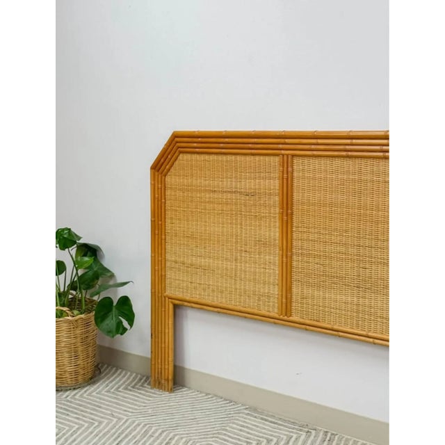 Vintage Bamboo Wicker Queen Headboard Coastal Hollywood Regency MCM For Sale In Tampa - Image 6 of 9