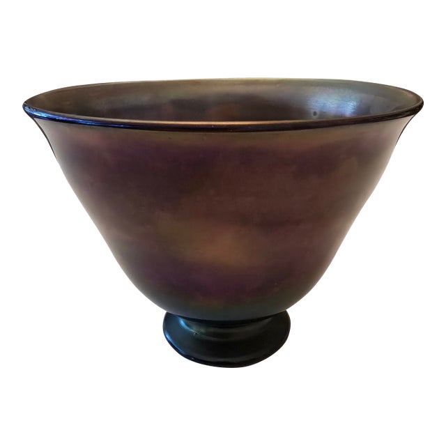 Vintage Tiffany Style Iridescent Magenta Bowl Signed For Sale