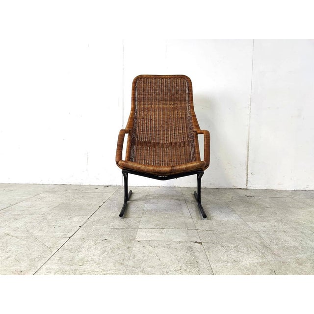 Wood Mid-Century Wicker Lounge Chair attributed to Dirk Van Sliedrecht for Rohé Noordwolde, the Netherlands, 1960s For Sale - Image 7 of 9