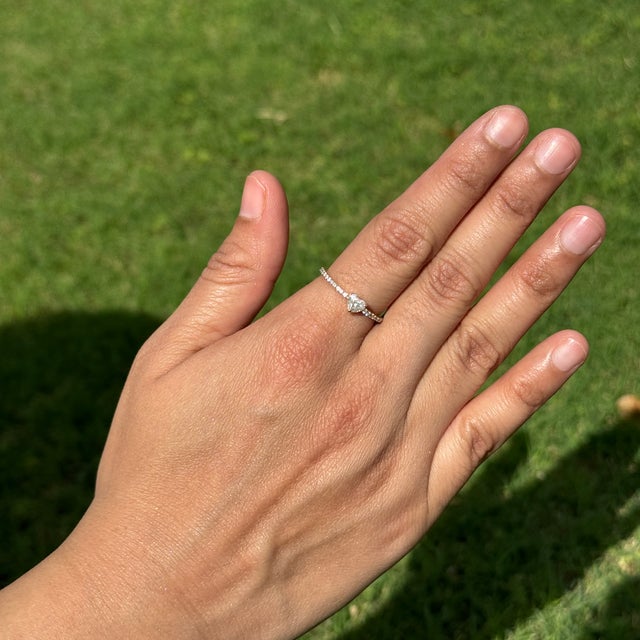 English Minimalist Heart Cut Diamond Pave Solitaire Ring With Size 5 in 14k Yellow Gold For Sale - Image 3 of 15