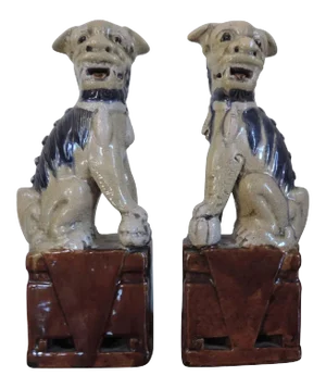 19th Century Chinese Export Porcelain Foo Dog Lions - A Pair