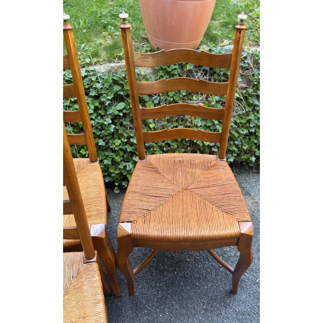 French Country Vintage Country French Dining Ladderback Chairs Crafted- Set of 4 For Sale - Image 3 of 12