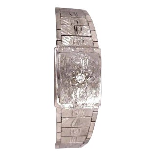 Art Deco Style 14 Karat White Gold Eloga Ladies Wristwatch With 17 Jewels For Sale
