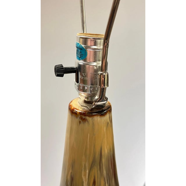 Mid-Century Modern Mid-Century Modern Amber and Brown Glazed Ceramic Table Lamps - A Pair For Sale - Image 3 of 12